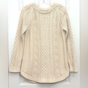 L.L. Bean Signature Cotton Fisherman Tunic Sweater S Cream Aran Knit Side Zip
